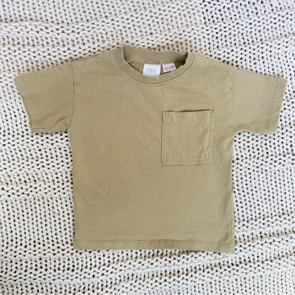 Zara Toddler Neutral Tan Pocket T-Shirt 18-24 Months